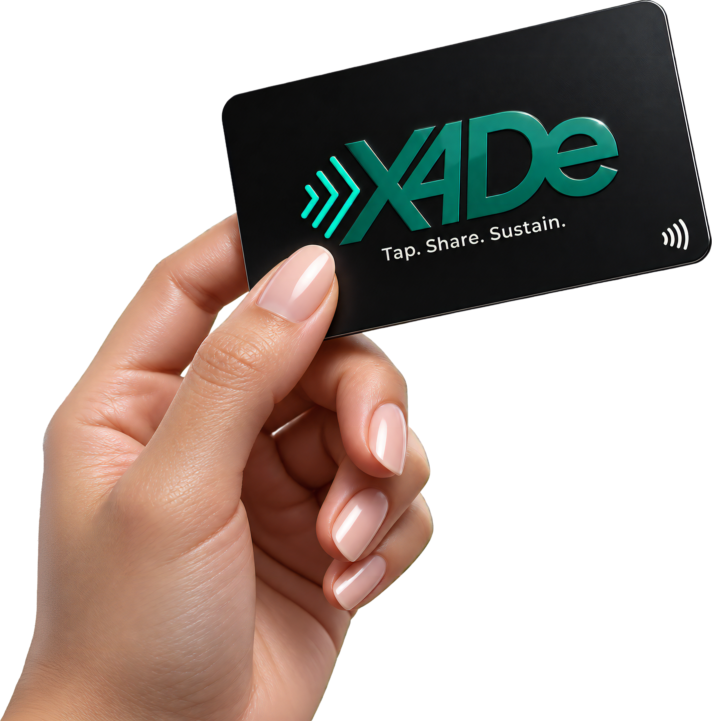 X4De NFC business card held in a hand
